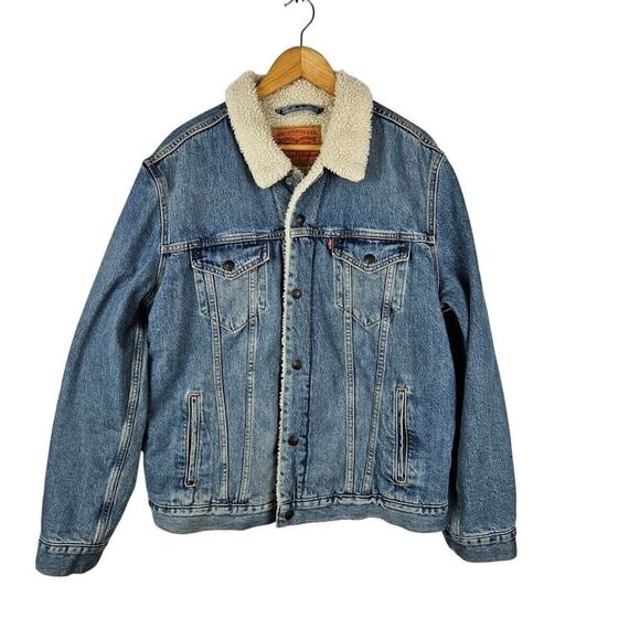 Levis Sherpa Lined Type III Trucker Jean Jacket Sz L Denim 163650044 Cowboy Snap